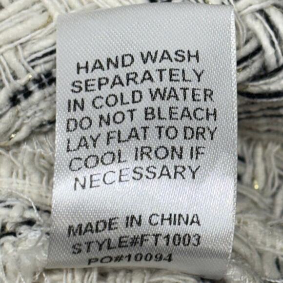 Fate Fringe Trim Textured Tweed Cropped Top Size Medium Cream Black Plaid Boxy - Picture 4 of 4